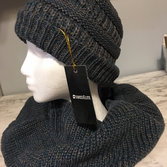 Swiss Elite cable knit beanie and infinity scarf - Picture 1 of 6